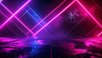 黒背景に輝く斜めネオンラインのサイバーパンク背景 – Black Background with Glowing Diagonal Neon Lines Cyberpunk Style
