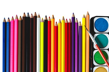 Multicolored pencils, colors on transparent background