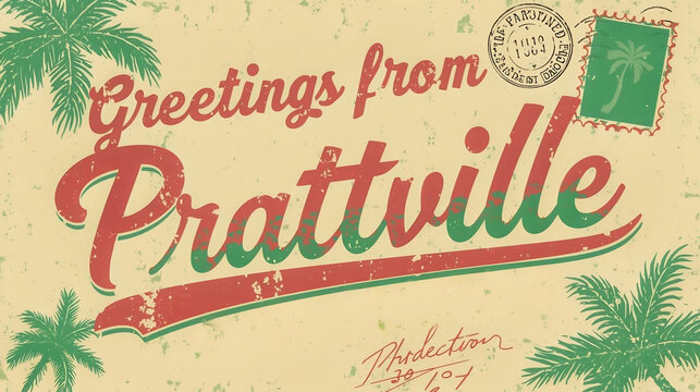 Vintage "Greetings from Prattville" Postcard with Palm Accents and Archival Stamp