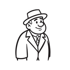 Old man with formal suit black and white vector illustration for classic portrait artwork design