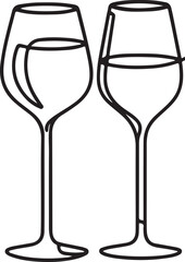 Continuous one line drawing of wine glass cheers