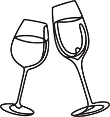 Continuous one line drawing of wine glass cheers