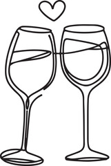 Continuous one line drawing of wine glass cheers