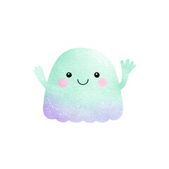 Cute Pastel Ghost Illustration Friendly Watercolor Boo Clipart.