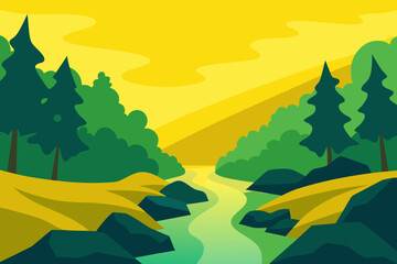 Obraz premium Tranquil Forest River with Sunlit Rocks and Vibrant Foliage