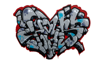 Graffiti Heart Illustration In Gray And Blue Colors On Transparent Background