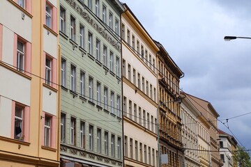 Obraz premium Prague street view. Architecture in Zizkov district in Prague, Czech Republic.