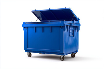 Large garbage container filled with trash bags and waste materials, isolated on white background, Trash dumpster on white.