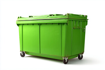 Large garbage container filled with trash bags and waste materials, isolated on white background, Trash dumpster on white.