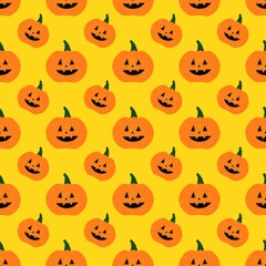 Seamless Halloween Pumpkin Pattern with Different Angles and Sizes