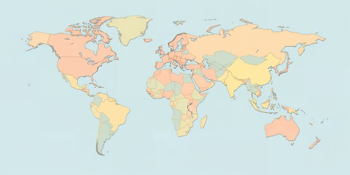 Colorful political world map with borders and country labels across continents