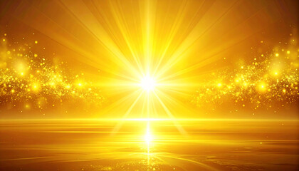黄金の光が放射する抽象的なキラキラ輝く背景 – Abstract Golden Light Rays Radiating on Yellow Background