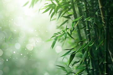 Obraz premium Lush green bamboo stalks with soft bokeh for peaceful nature backgrounds