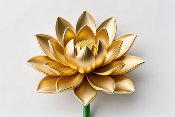 A surreal, simple 3d artwork of Golden lotus illustration with mandala-style petals, elegant art, white background