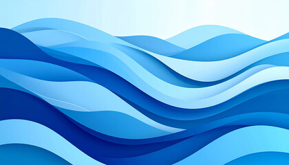 Fototapeta premium ブルートーンのレイヤーで描かれたミニマル抽象波背景 – Minimalist Abstract Waves in Layered Blue Tones Smooth Vector Style