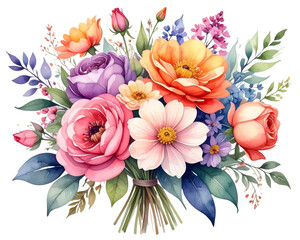Flower bouquet watercolor illustration transparent background  