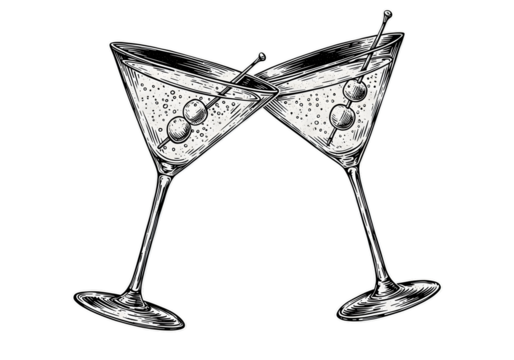 Illustration Of Two Cocktails Clinking With Olives Transparent Background