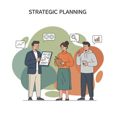 Flat Vector Illustration of Business Activities — Teamwork, Office Work, and Corporate People