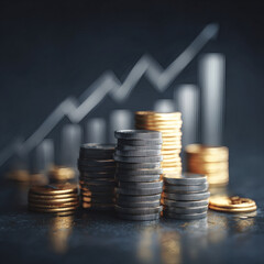 Financial Growth: Stacks of Coins and Upward Trend Graph