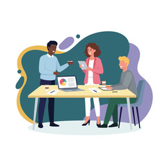 Flat Vector Illustration of Business Activities — Teamwork, Office Work, and Corporate People