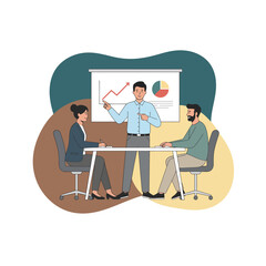 Flat Vector Illustration of Business Activities — Teamwork, Office Work, and Corporate People