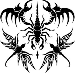 Fototapeta premium Tribal Scorpion and Winged Creature Tattoo Design