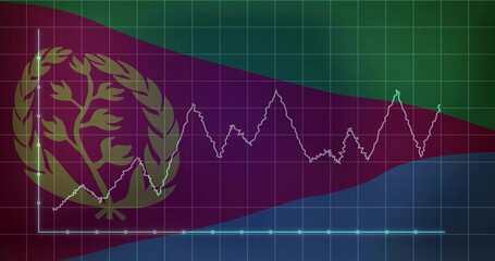 Naklejka premium Displaying Eritrean flag overlaying grid in digital art showing x-axis y-axis and white data line