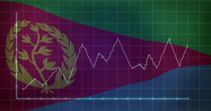 Naklejki Displaying Eritrean flag overlaying grid in digital art showing x-axis y-axis and white data line