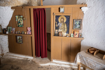 Inneres einer Kapelle im Tal der Mühlen, bei Rethymnon, Kreta, Griechenkand
