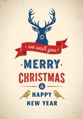 Obraz premium Vintage Merry Christmas and Happy New Year Greeting with Reindeer and Festive Elements