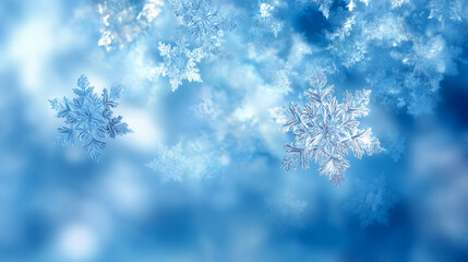 大きな雪の結晶をクローズアップした清涼ブルー背景（冬の風景）