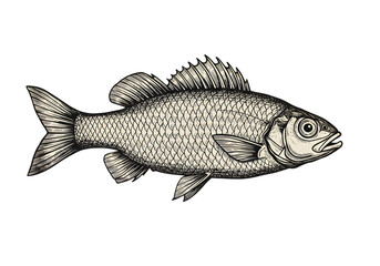 Fototapeta premium Detailed Fish Illustration in Black and White Isolated On Transparent Background