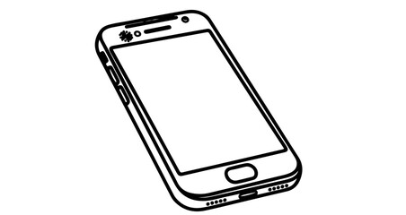 Line art illustration of a modern smartphone with a blank screen, , in black