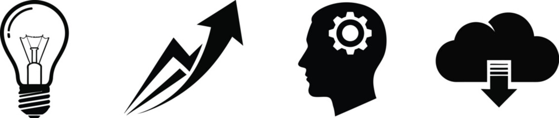 Idea and innovation symbols lightbulb gear concept for business growth and progress silhouette