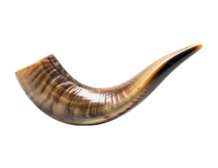 Isolated on transparent background, a shofar is displayed in a horizontal position
