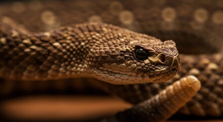 Obraz premium Close-up portrait of a dangerous brown snake with patterned skin.