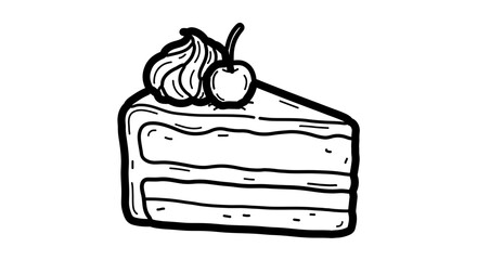 Illustration of a slice of cake with cream and a cherry sweet dessert icon