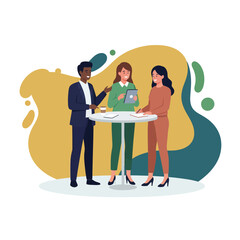 Flat Vector Illustration of Business Activities — Teamwork, Office Work, and Corporate People