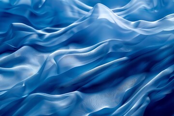 Fototapeta premium Serene blue fabric waves, a captivating visual texture of undulating silk smoothness