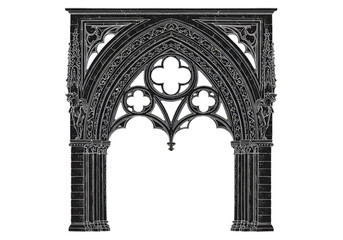 Detailed Gothic Arch Illustration in Black and White Isolated Background