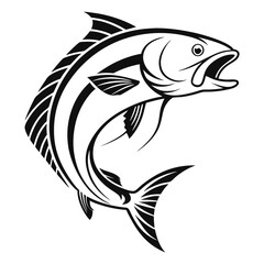 Jumping Fish Vector Illustration Black and White.