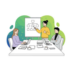 Flat Vector Illustration of Business Activities — Teamwork, Office Work, and Corporate People