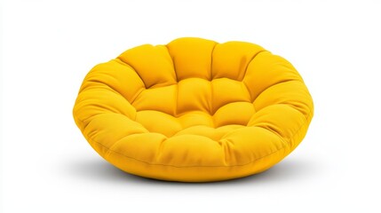 Cozy relaxation bright yellow bean bag chair on clean white backdrop for ultimate comfort