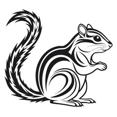 Stylized Chipmunk Vector Illustration Black and White.
