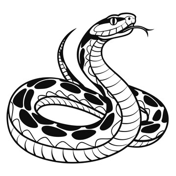 Stylized Coiled Snake Black and White Illustration.