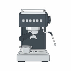 Espresso machine illustration, coffee maker drawing, kitchen appliance on white background