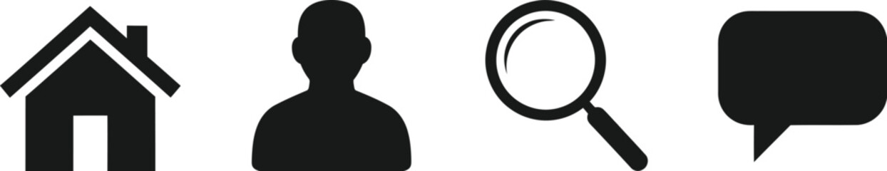 Simple black and white icons for web and app navigation user interface design silhouette