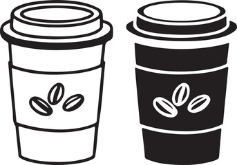 Coffee cup and packet line art silhouette flat vector icons set