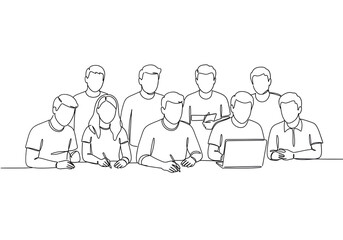 Group of People Silhouettes in Black and White Line Art with Transparent Background