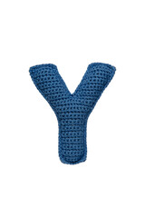 Crocheted letter Y on white background